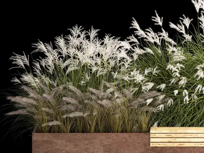 Flowerbed With Bushes In Rusty Flowerpots 1138 3D model