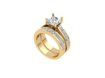 Solitair Ring Bridal Set 3D print model 55