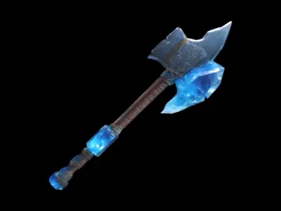 Crystal Axe With A Rough Stone Holding A Huge Magical Blue Orb 3D model