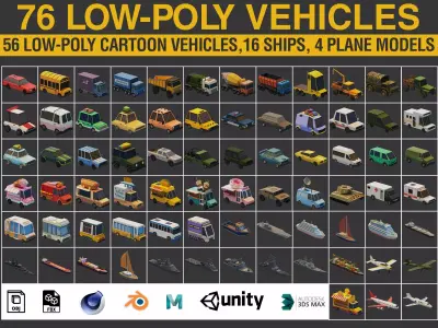 Low Poly Cars Ships and Planes Low-poly 3D model