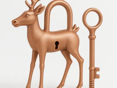 Antique Deer-Shaped Padlock with Key 3D print model