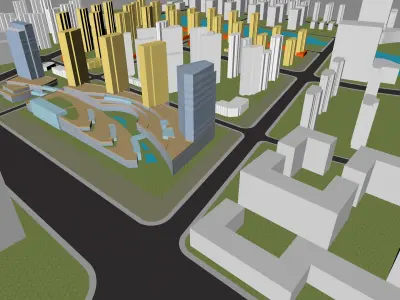 Urban highrise building ancillary building commercial building 3D model