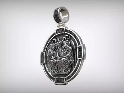 Holy Trinity Medallion Antique Relief  Orthodox Cross Pendant 3D print model