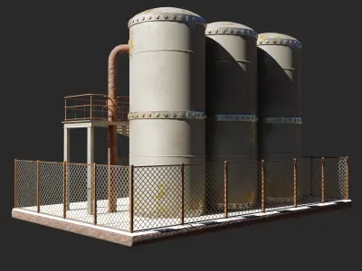 Refinery three rusty tanks 3D model