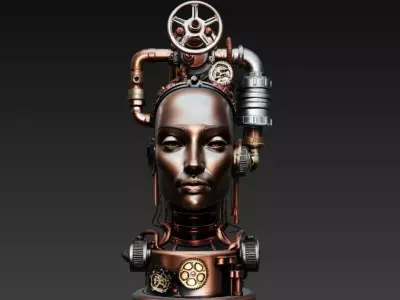 Steampunk Mechanical Woman Bust Sculpture STL 3D print model