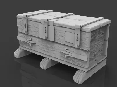 OLD WOODEN BOX SCLUPTED HIGHPOLY Free 3D model
