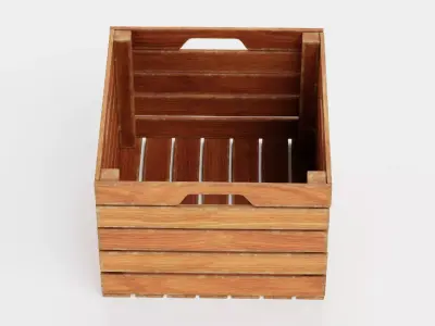 Wooden Box V4 - Open Slatted Storage Crate 3D model