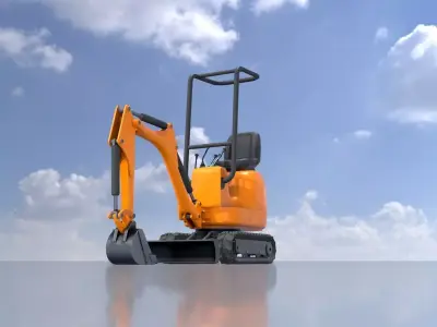 Mini-Digger Orange Low-poly 3D model