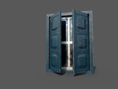 Old blue wood Windows Low-poly 3D model
