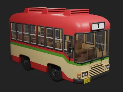 Red Thai bus cartoon 3D model