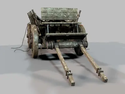 Old Wooden Log Cart 3D model