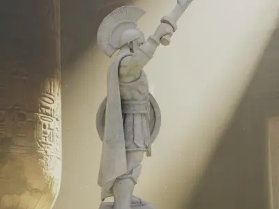 Stylized Spartan Warrior Statue Stone 3D Model Low-poly 3D model