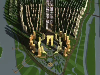 Architecture city in middle of river 3D model