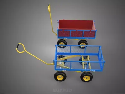 CAGE BED TRAY DUMP WAGON CART TROLLEY CARGO TRAILER BASKET SACK 3D model