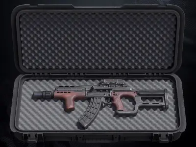 NM-52 Assault Rifle With Hands And Weapon Case Low-poly 3D model