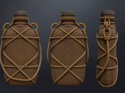 Tribal  Utility Water Canteen Low-poly 3D model