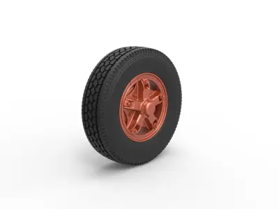 Front 5 spoke wheel of old school truck Scale 1 to 25 3D print model