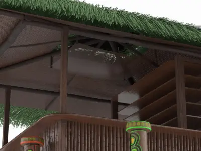  Bamboo Bar Counter with Shelving and Palm Roof Green 