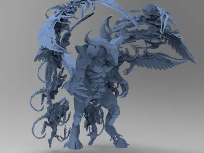 Lizardman monster gate sculpture 3D model
