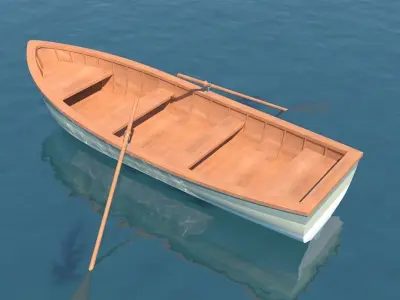 Wooden Rowboat For Fishing And Trip Low-poly 3D model
