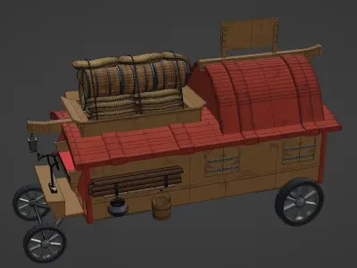 Medieval Fantasy Wagon Low-poly 3D model