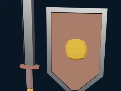 sword with shield and bow with arrow for game PBR Free low-poly 3D model