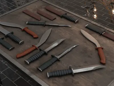 Combat Knife Collection Low-poly 3D model