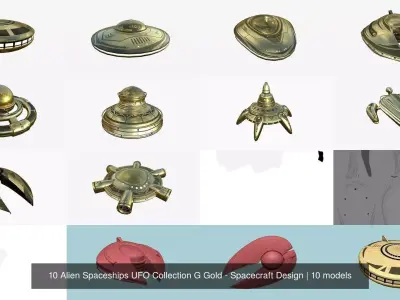 10 Alien Spaceships UFO Collection G Gold - Spacecraft Design 3D Model Pack