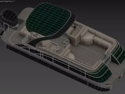 Pontoon Boat with Bimini Top and Mercury Outboard 3D model 3D model