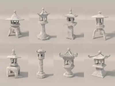 Japanese Stone Lanterns 3D model