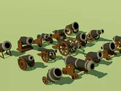 Low Poly Cannons Pack Low-poly 3D model