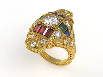 Antique Art Deco Diamond Ring 3D print model