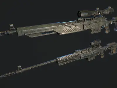 Sniper rifle Low-poly 3D model 10