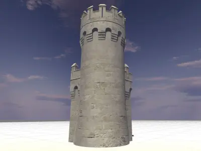 Medieval castle modular walls and towers 2 Low-poly 3D model