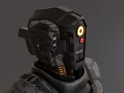 Futuristic police cop robot Low-poly 3D model
