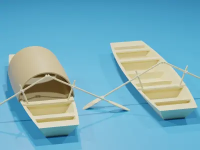 Asian Chinese Wooden Boat With Canopy 3D model