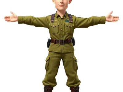 Olive Military Character model pack Low-poly 3D model
