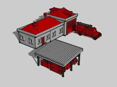 Country Fire Station w FireTrucks by Outland Models 3D Printable 3D print model