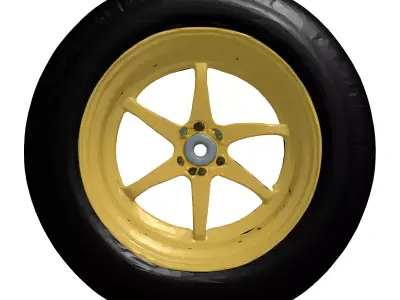 HighDetail Car Wheel with Yellow Rim 3D model