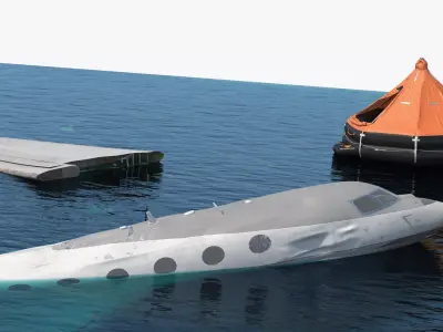 Crashed Jet Fuselage with Life Rafts 3D model