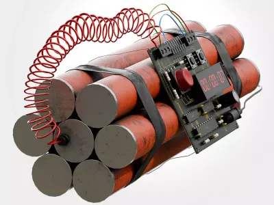 Dynamite Time Bomb PBR Low-Poly Low-poly 3D model