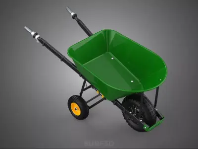 GREEN YELLOW ELECTRIC WHEELBARROW WHEEL BARROW CART GARDEN FARM 3D model