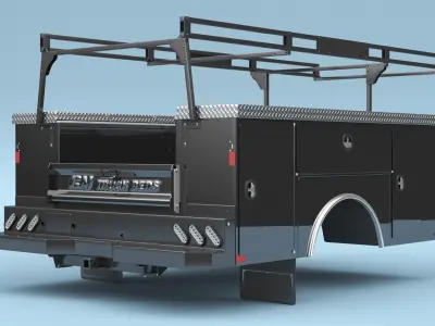 Steel Service Truck Bed with Ladder Rack Black 3D model