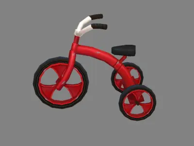 Cartoon children riding tricycle - red toy bike Low-poly 3D model
