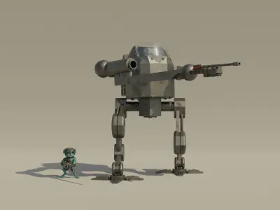 Alien Mech Suit and Alien Soldier Low-poly 3D model