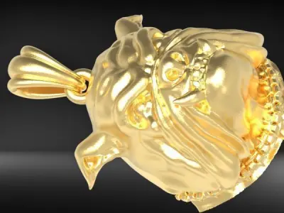 Bull Dog Head Pendant Charm Necklace Light Weight Jewelry 3D print model purchase