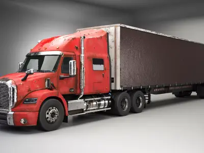 Used Aged Semi Truck Sleeper Cab with Curtain Trailer 3D model
