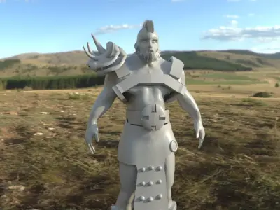 Warrior statue in middle of field 3D model