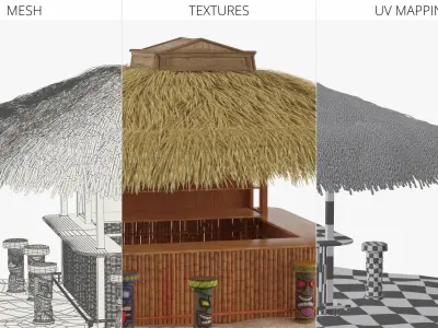  Tropical Bamboo Tiki Bar on Sand Brown 