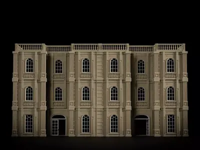 CLASSIC EUROPEAN KITBASH 05 MODULAR BUILDING WITH INTERIOR Low-poly 3D model